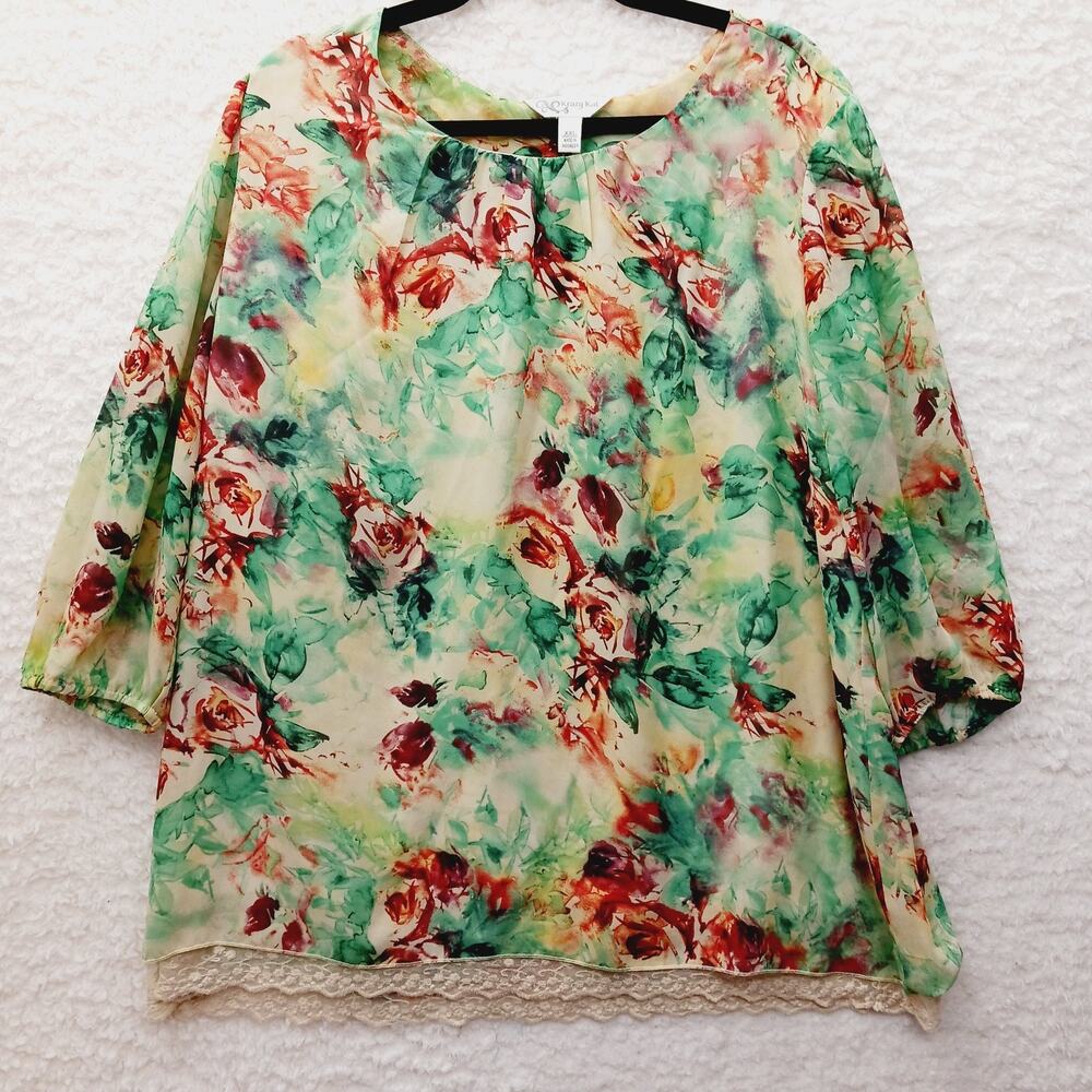Blouse Brazilcore Green Floral Bloomcore Soft Girl Romantic Whimsycore Size XXL